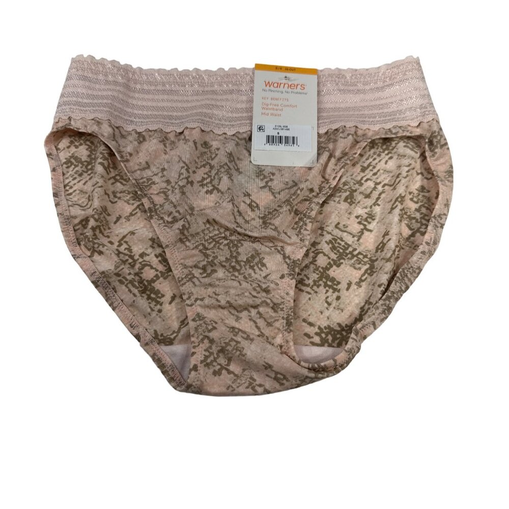 Warner's Women's Size Small 5 Panty Hi Cut Lace Waistband Beige Geometric New